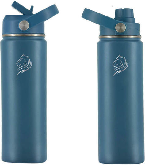 Cool'NMore Cool'NMore Thermosflasche Rostfreier Stahl BPA-frei 500ml Denim mit Stroh, Handgriff, Schlinge und Mundstück