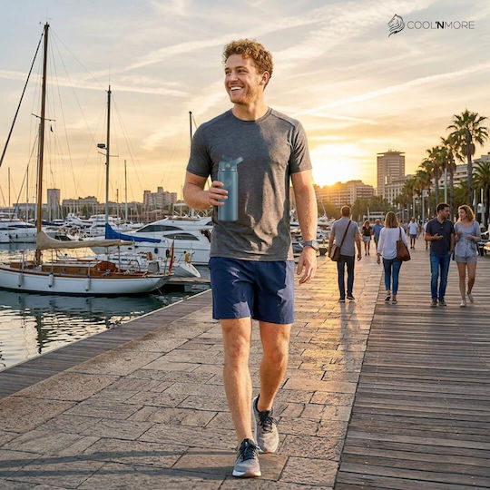 Cool'NMore Cool'NMore Thermosflasche Rostfreier Stahl BPA-frei 500ml Denim mit Stroh, Handgriff, Schlinge und Mundstück
