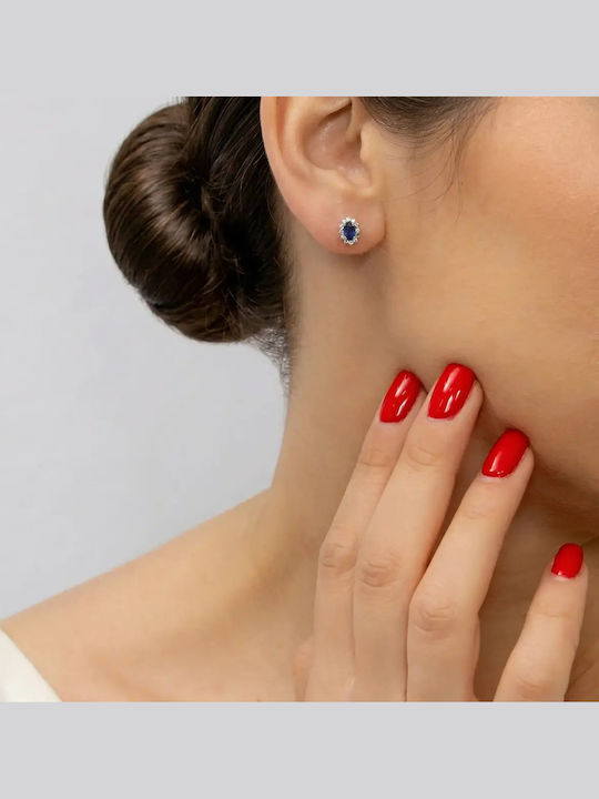 Stud Earrings Rosette in White Gold 18K with Blue Diamond