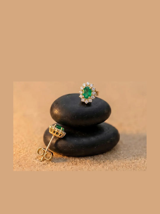 Gold 18K Stud Earrings with Green Diamond