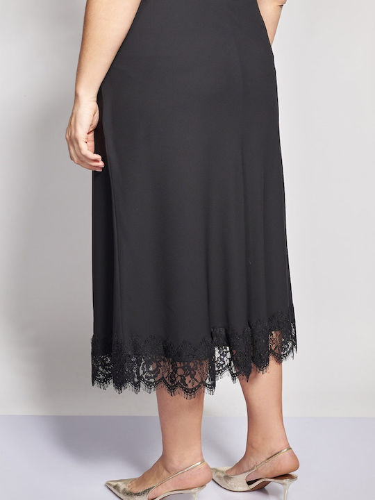 Saten Midi Damenrock Schwarz