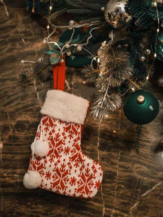 Christmas Decorative Sock Made of Polyester with Tree M19xW16cm White