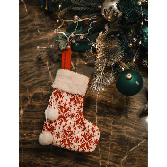 Christmas Decorative Sock Made of Polyester with Tree M19xW16cm White