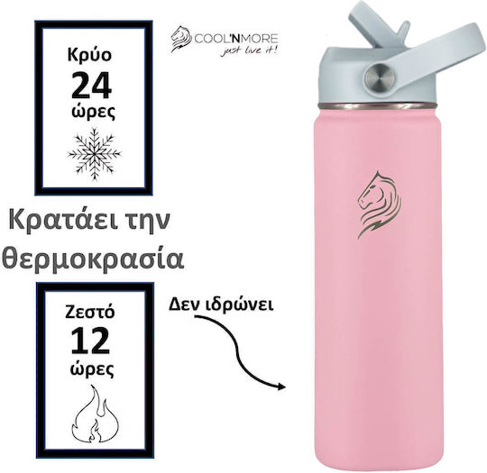 Cool'NMore Stainless Steel Thermos Bottle BPA Free 500ml Stainless Steel with Straw Handle Loop and Mouthpiece