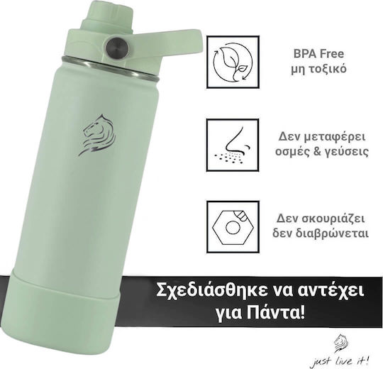 Cool'NMore Μπουκάλι Θερμός Ανοξείδωτο BPA Free 500ml Mint με Καλαμάκι, Λαβή, Θηλιά και Επιστόμιο