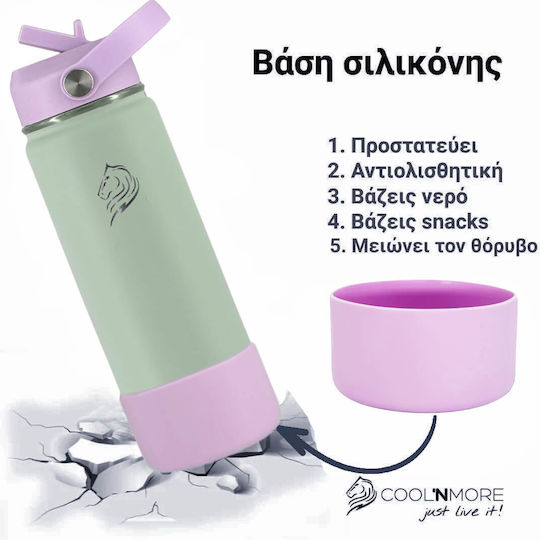 Cool'NMore Stainless Steel Thermos Bottle BPA Free 500ml Stainless Steel with Straw Handle Loop and Mouthpiece