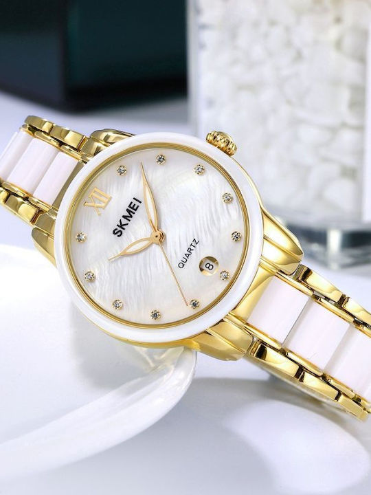 Skmei Womens Watch Battery with Gold Metal Bracelet
