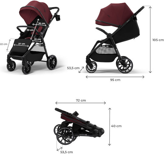 Kinderkraft Grande 2 Регулируема Бебешка Количка Подходяща за Новородено Dark Ruby