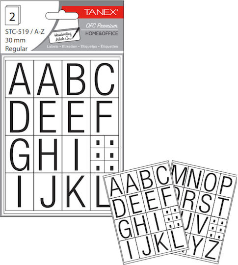 Tanex Stc 500 Series Numbers & Letters Stickers 2 Sheets In Polybag
