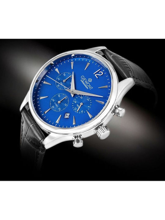 Men's Chronograph Battery Watch with Black Leather Strap