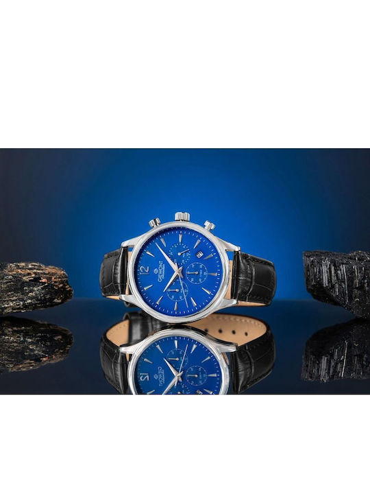 Men's Chronograph Battery Watch with Black Leather Strap