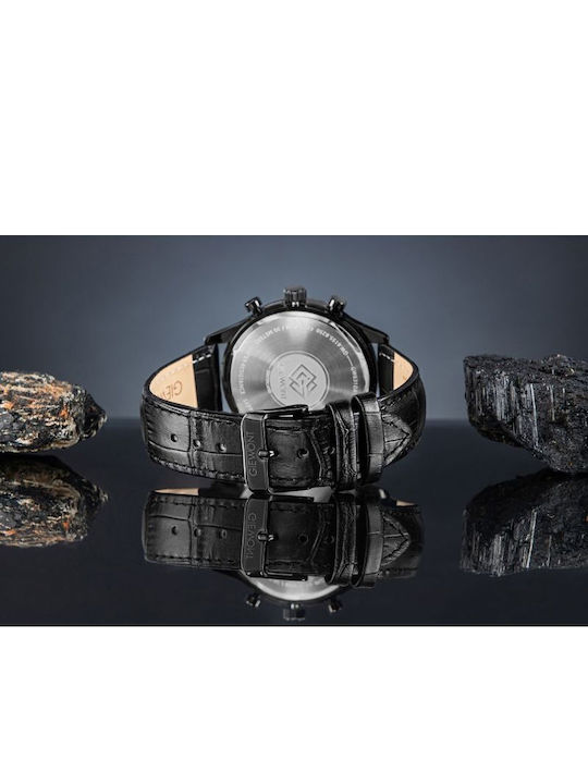 Men's Chronograph Battery Watch with Black Leather Strap