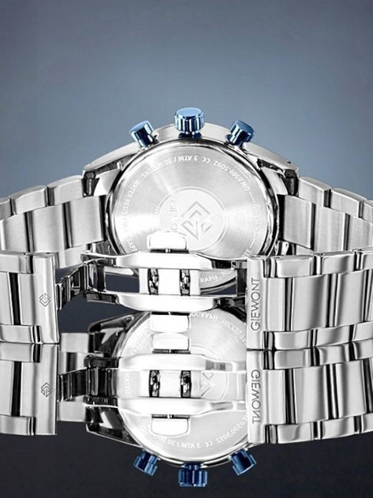 Men's Watch 43mm Chronograph Battery with Stainless Steel Bracelet Silver/Blue