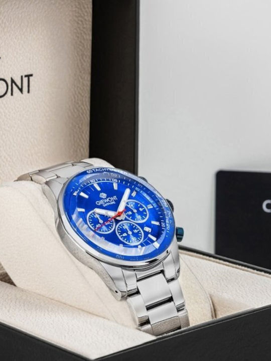 Men's Watch 43mm Chronograph Battery with Stainless Steel Bracelet Silver/Blue