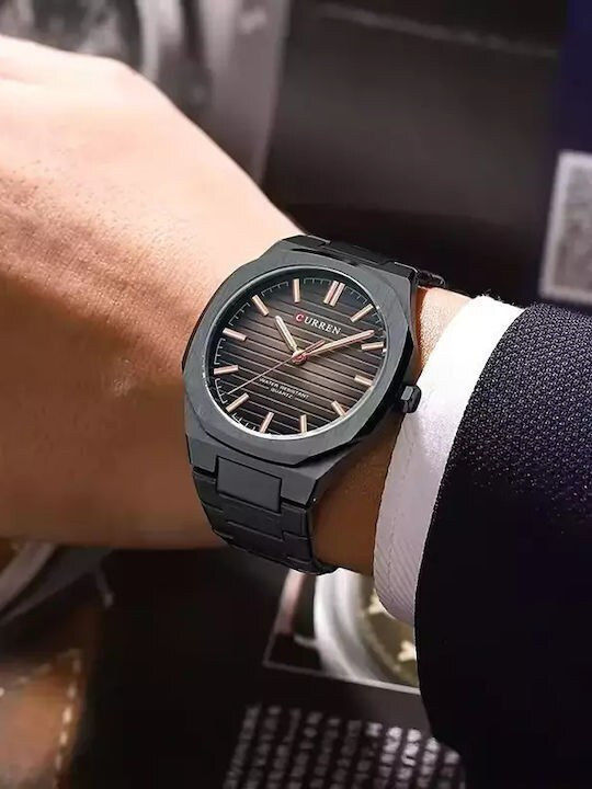 Curren Ανδρικό Ρολόι 42mm Μπαταρίας με Μαύρο Μεταλλικό Μπρασελέ