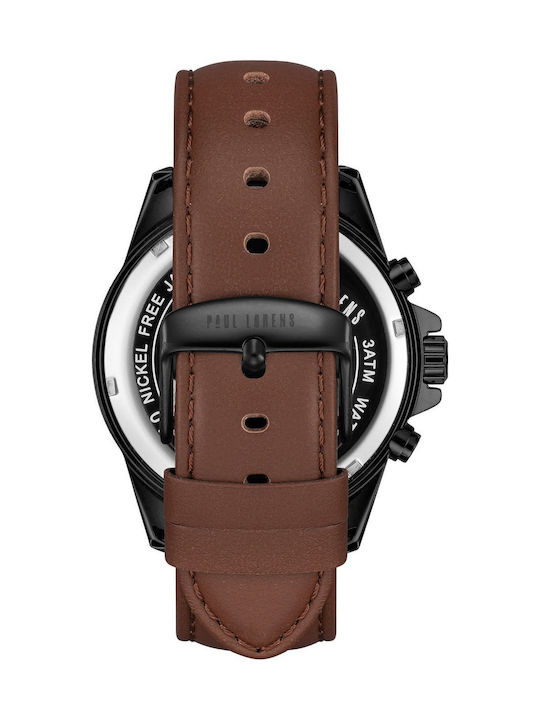 Paul Lorens Мъжки Часовник 44mm На Батерия с Кафява Кожена Каишка