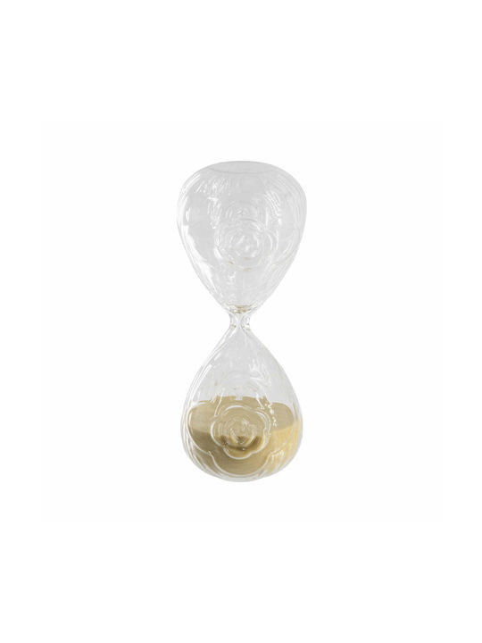 Artekko Hourglass Γυάλινη Κλεψύδρα Ανάγλυφο Τριαντάφυλλο Μπεζ Άμμο 8.6x8.6x20.4 Cm