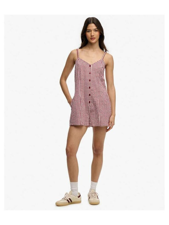 Playsuit Women's One-piece Shorts Red Gingham