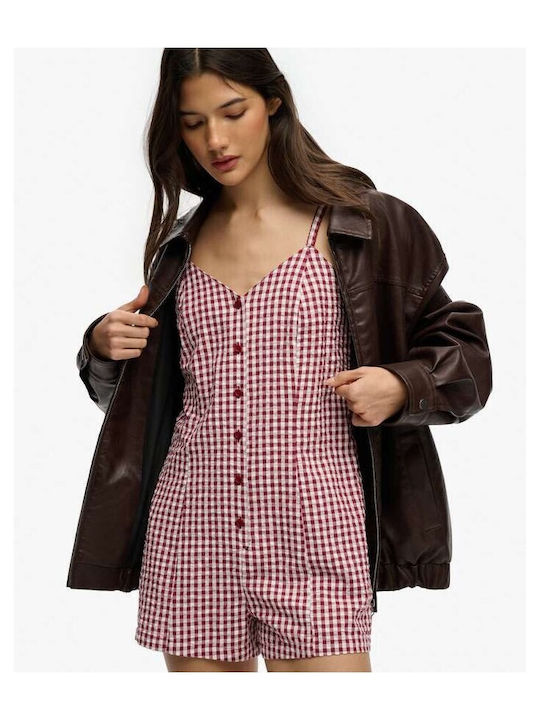 Playsuit Women's One-piece Shorts Red Gingham