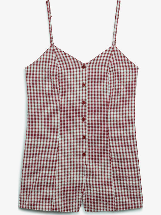 Playsuit Women's One-piece Shorts Red Gingham