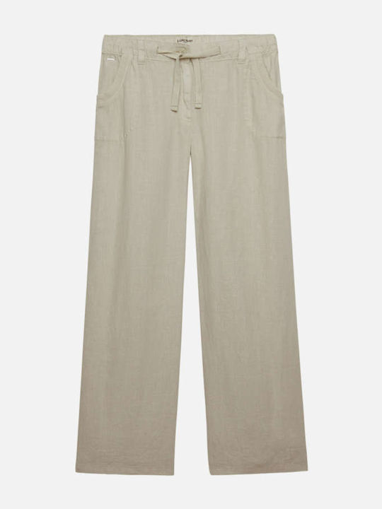 'linen Low Rise' Γυναικείο Λινό Παντελόνι με Λάστιχο σε Loose Εφαρμογή Μπεζ