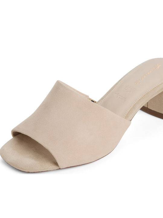 Leather Mules with Low Heel in Pink Colour