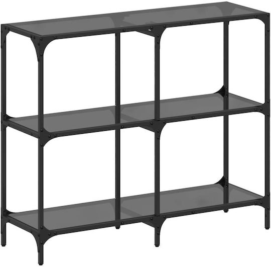Console Table Metal with Glass Surface Black Velvet-Black Metal L98xW30xH81cm