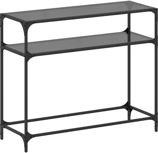 Console Table Metal with Glass Surface Black Velvet-Black Metal L98xW35xH81cm