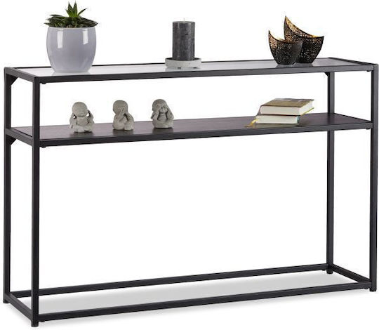 Consolă Metalică cu Suprafață din Sticlă Negru L110xL30xH70.5buc Consolă Metalică cu Suprafață din Sticlă Negru L110xL30xH70.5buc