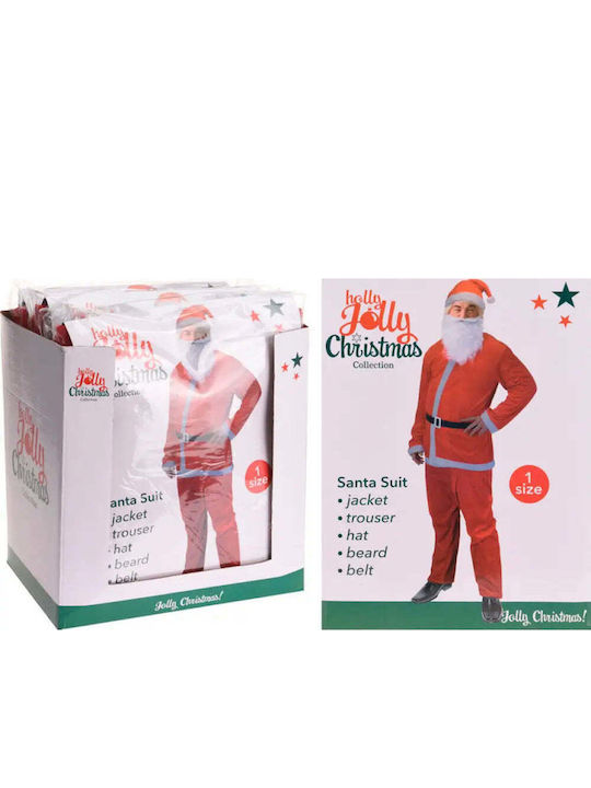Adult Christmas Santa Claus Costume Ανδρική Χριστουγεννιάτικη Στολή One Size 5 Τεμαχίων