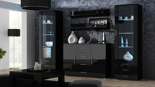 Soho Standvitrine Fürs Wohnzimmer Aus Spanplatte Schwarz Verglast 41x60x192cm