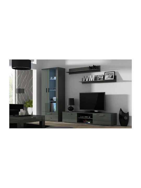 Vitrină Pentru Sufragerie Din Placă Din Lemn Agregat Cu Geamuri Gri 80x41x192cm