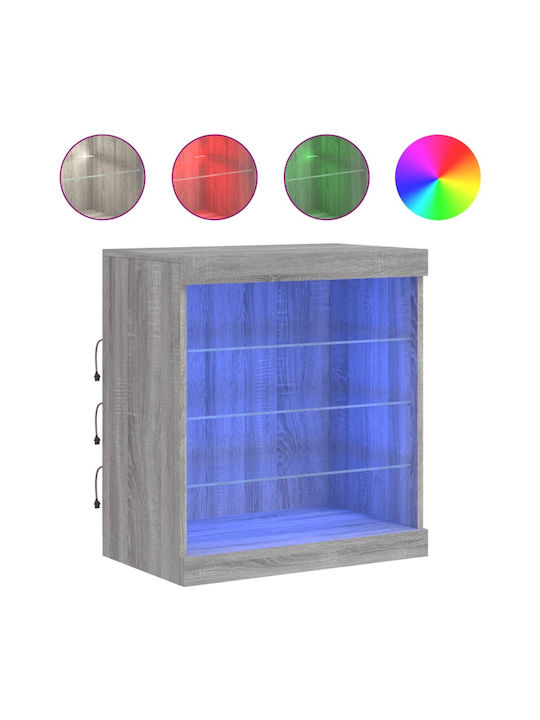 Wand Wohnzimmer Vitrine aus Spanplatte mit Glas & Beleuchtung Grey 60.5x37x67cm