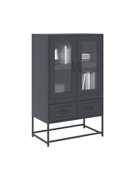 Floor-standing Living Room Display Cabinet made of Metal with Glass Anthracite 68x39x111.5cm