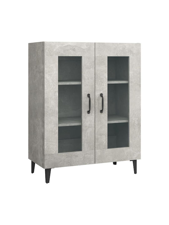 Living Room Display Cabinet Made of Particle Board with Grey Concrete Glass 69.5x34x90cm