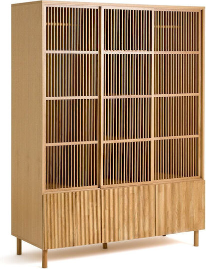 Bodenstehende Wohnzimmer Vitrine aus Spanplatte mit Verglasung Beiges 150x59x200cm