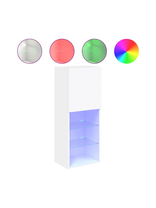 Wall Living Room Display Cabinet made of Particleboard with Glass & Lighting White 40.5x30x102cm