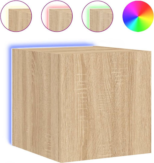 Wall Living Room Display Cabinet made of Particleboard with Glass & Lighting Sonoma Oak 30.5x35x30cm