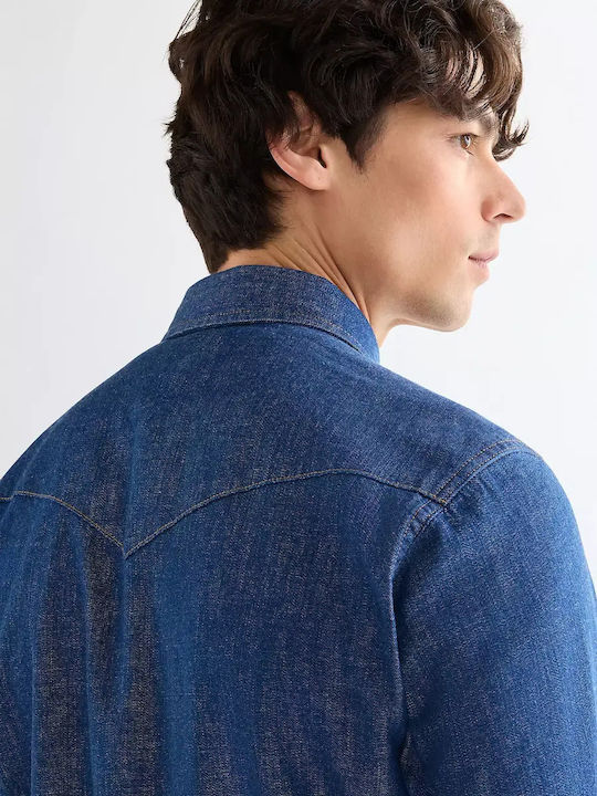 Long Sleeve Denim Shirt Dark Blue
