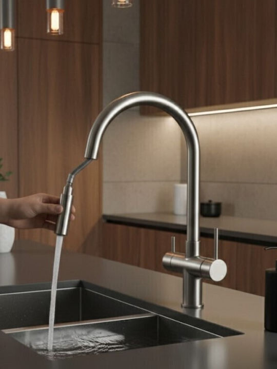 Τρίοδη Μπαταρία Κουζίνας Inox-mat Ψηλή Bonken Ht-6910 Τρίοδη Μπαταρία Κουζίνας Inox-mat Ψηλή Bonken Ht-6910