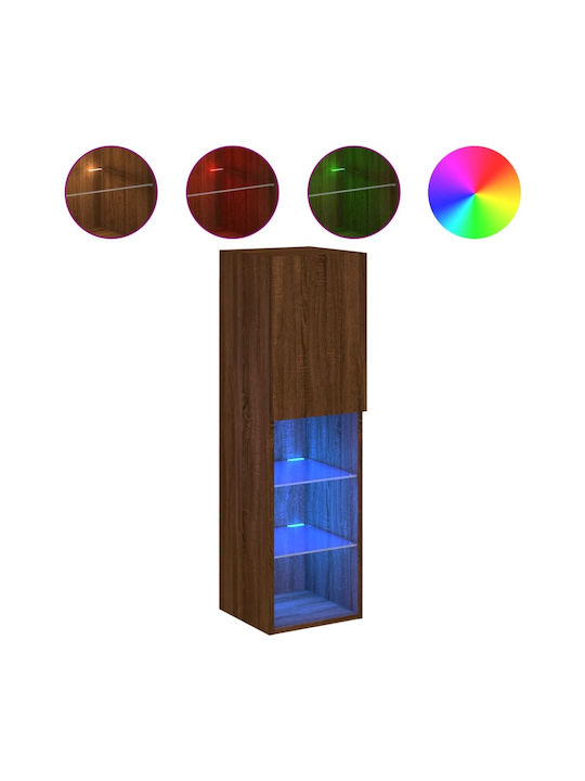 Wall Living Room Display Cabinet made of Particleboard with Glass & Lighting Coffee 30.5x30x102cm