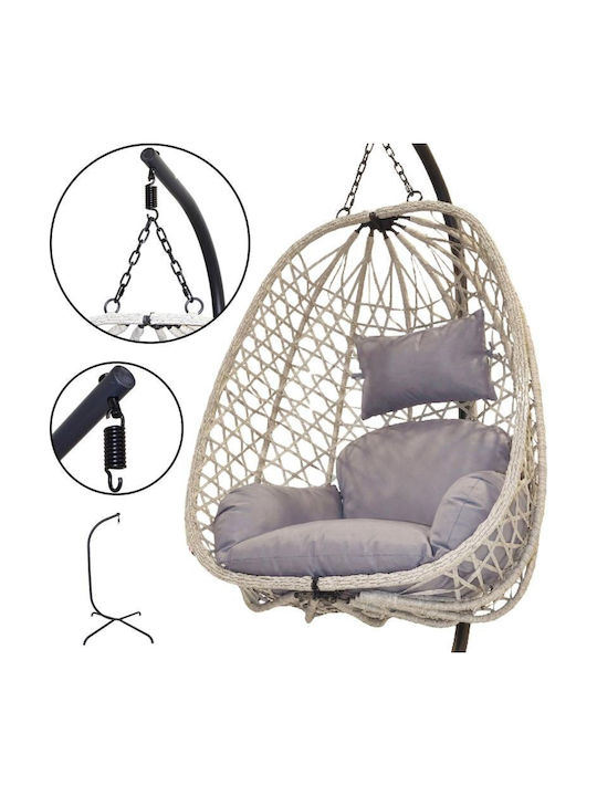 Armchair Swing with Stand and Pillow Fabric Gray Load Weight Up to 120kg L100xW100xH196cm