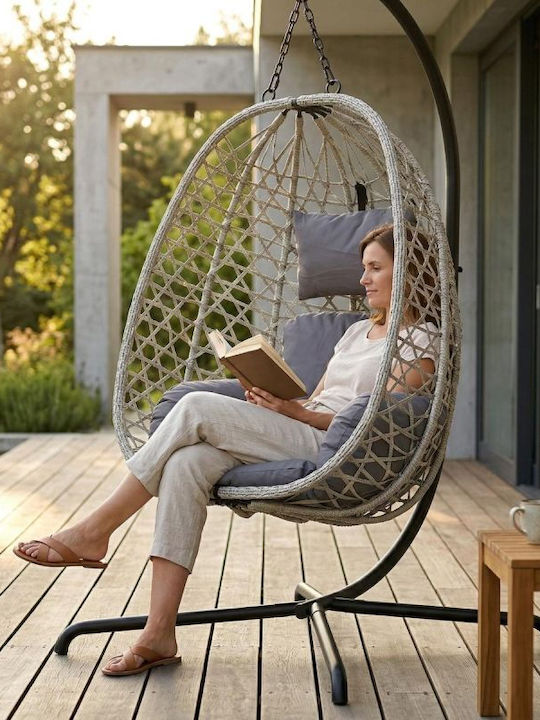 Armchair Swing with Stand and Pillow Fabric Gray Load Weight Up to 120kg L100xW100xH196cm