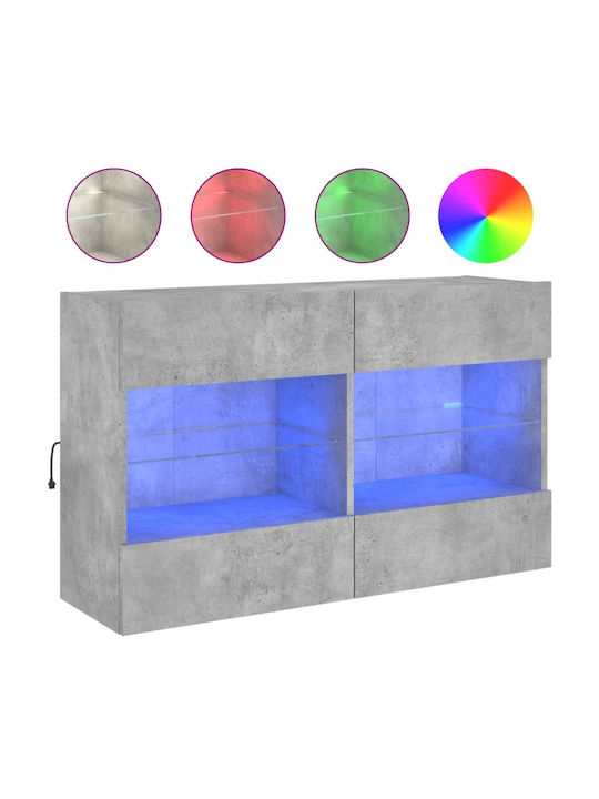 Wand Wohnzimmer Vitrine aus Spanplatte mit Glas & Beleuchtung Grey 98.5x30x60.5cm