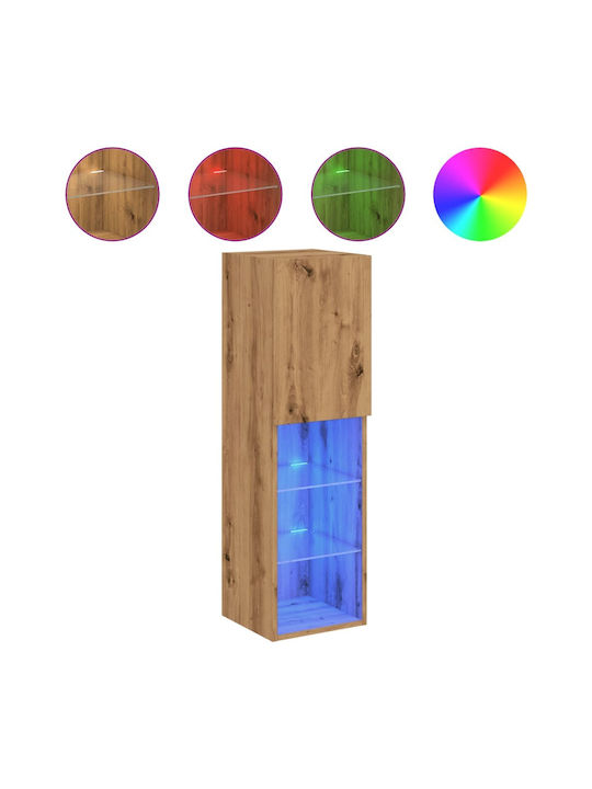Wall Living Room Display Cabinet made of Particleboard with Glass & Lighting Coffee 30.5x30x102cm