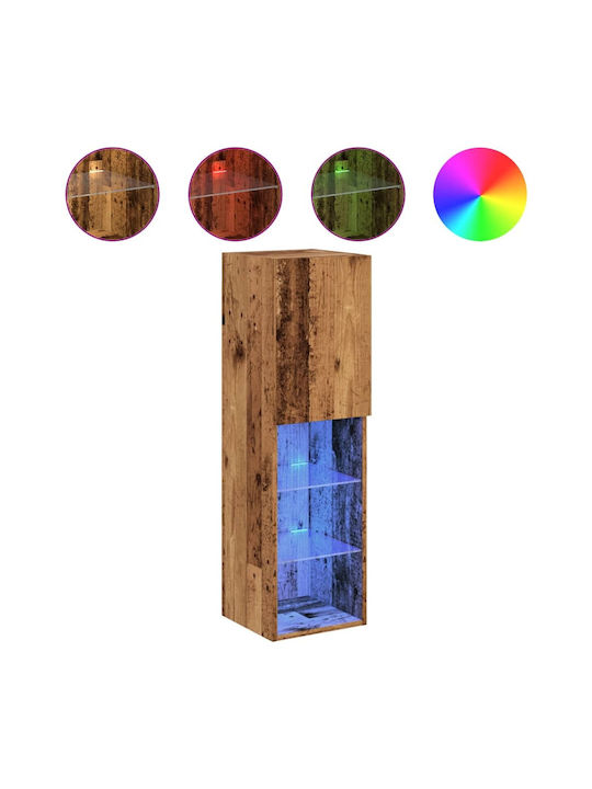 Wand Wohnzimmer Vitrine aus Spanplatte mit Glas & Beleuchtung Coffee 30.5x30x102cm