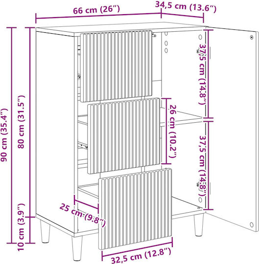 Bufet Din Lemn cu Sertare Sonoma Gri 66x34.5x90cm