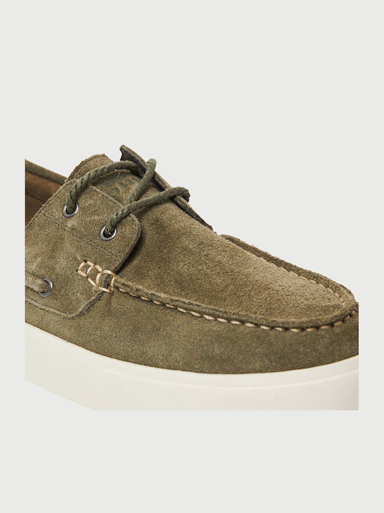 Suede Men's Boat Shoes in Green Colour