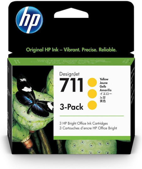 HP 711 Original Pack of 3 InkJet Printer Inks Yellow (CZ136A)
