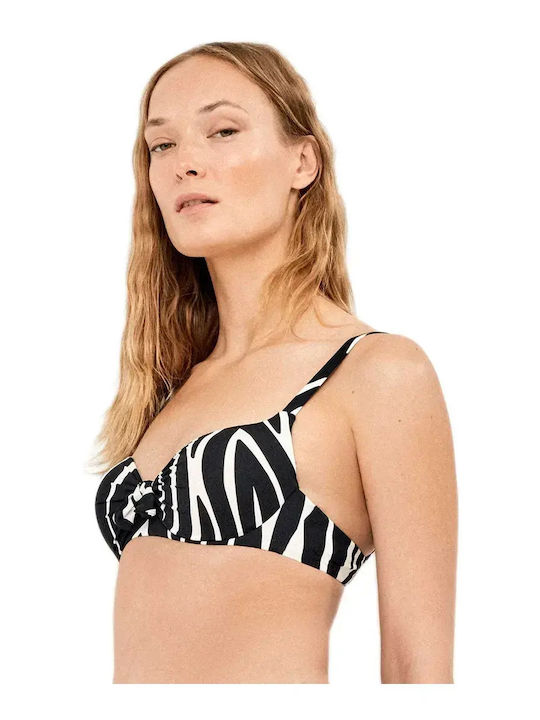 Bikinioberteile mit Polsterung Tierdruck Schwarz-Ivory